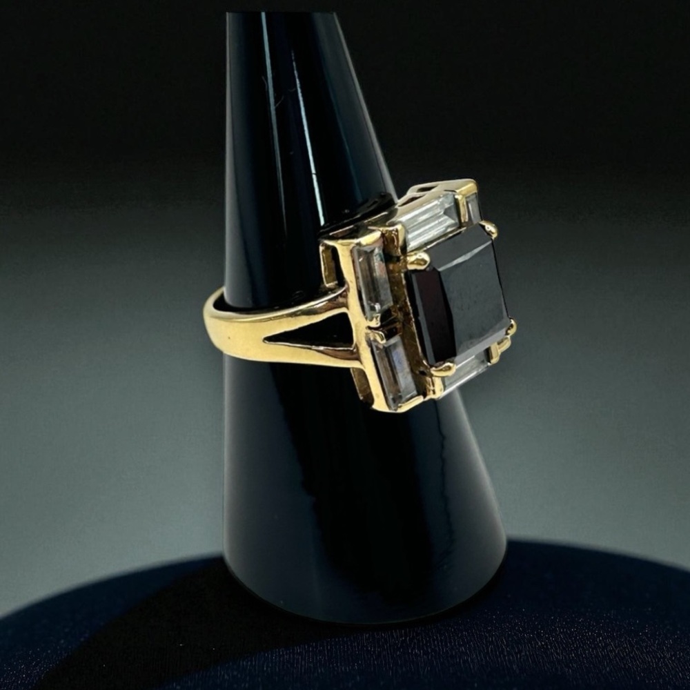 Hollywood Collection Simulated Diamond 925 Sterling Silver Gold Ring Sz 8 QVC